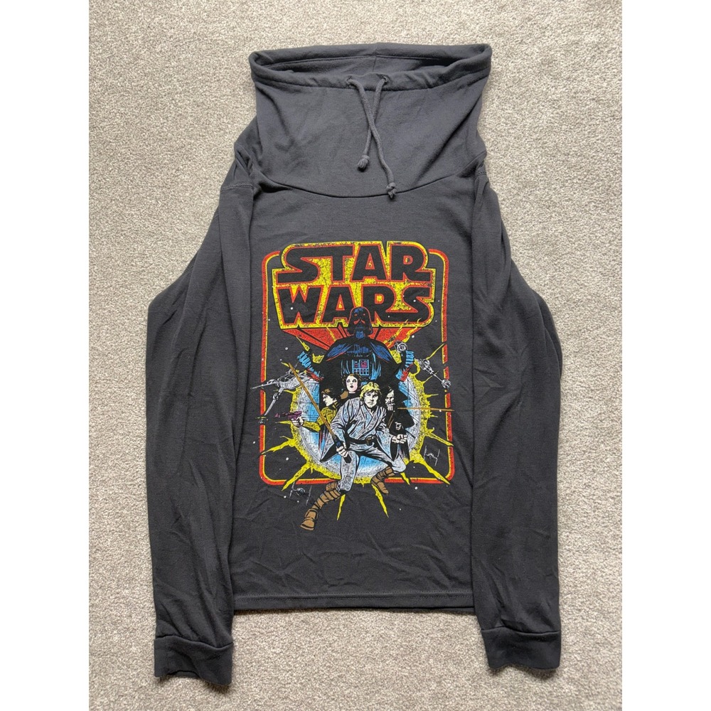 Star Wars Fifth Sun Womens Medium Charcoal Gray Cowl Neck Graphic Long Sleeve
